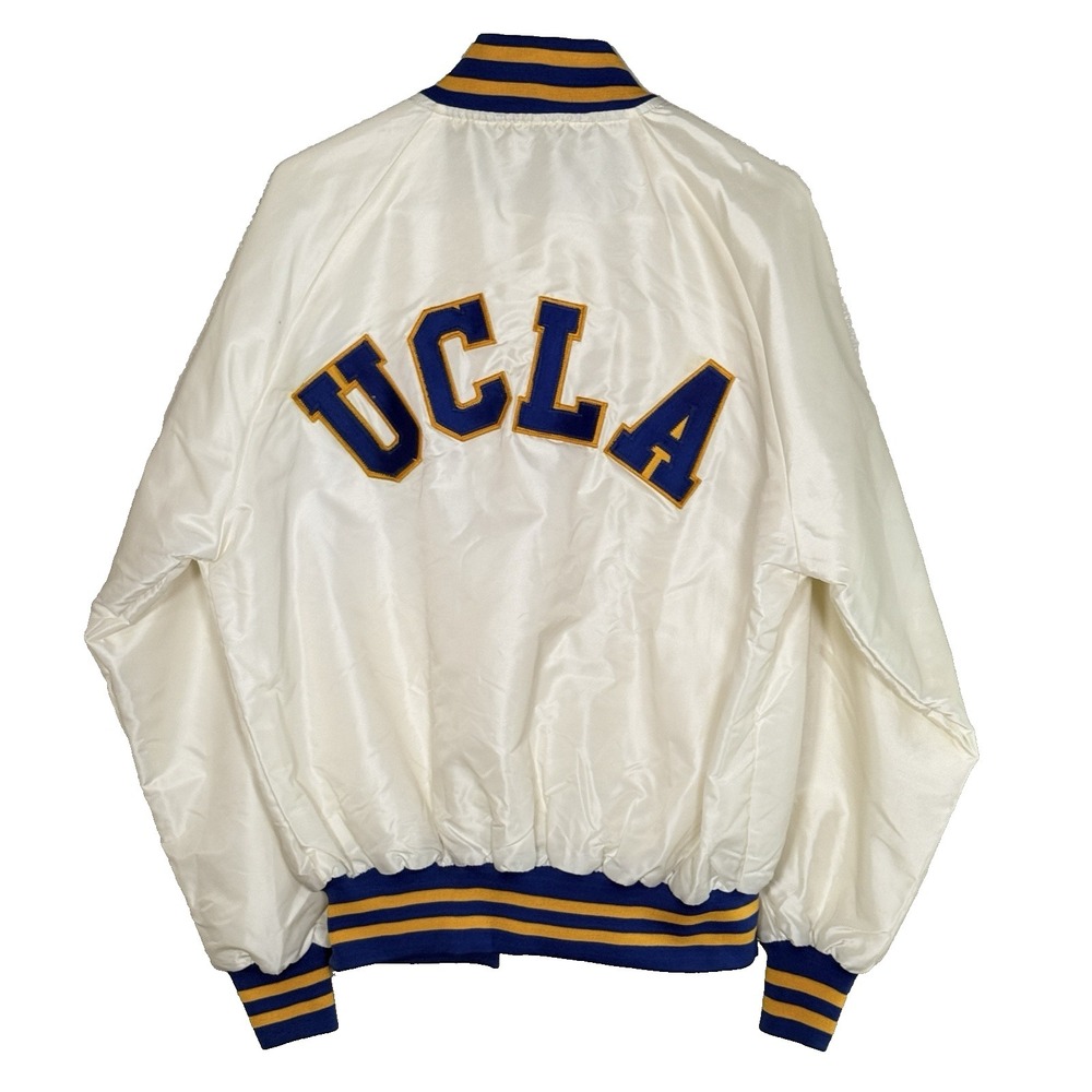 Vintage UCLA Satin Jacket MVP White Snap USA Mens‎ XL Bomber Embroidered 70s 80s - Picture 2 of 16